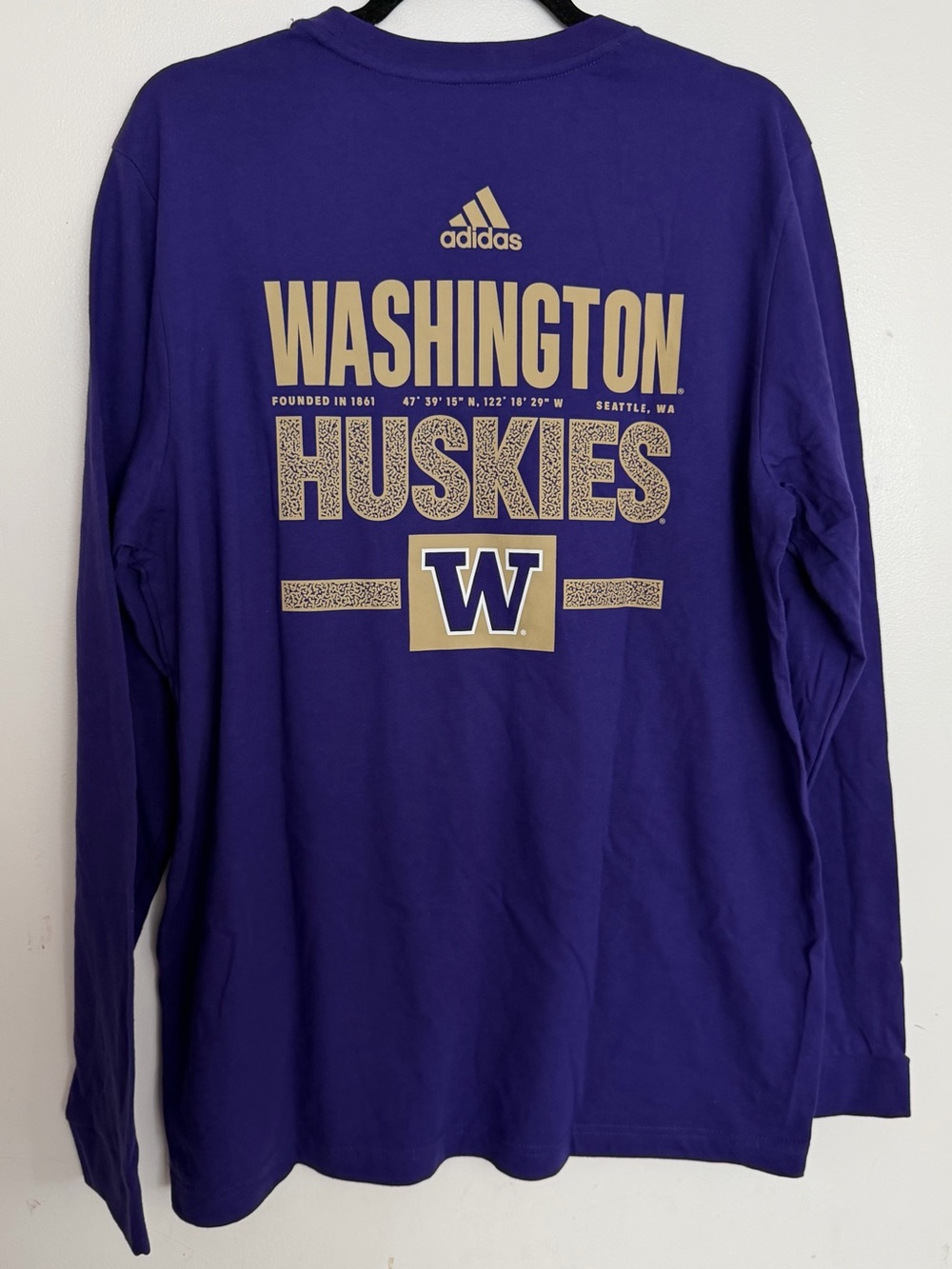 Men’s Adidas University of Washington Huskies Long Sleeve Tee Size Large